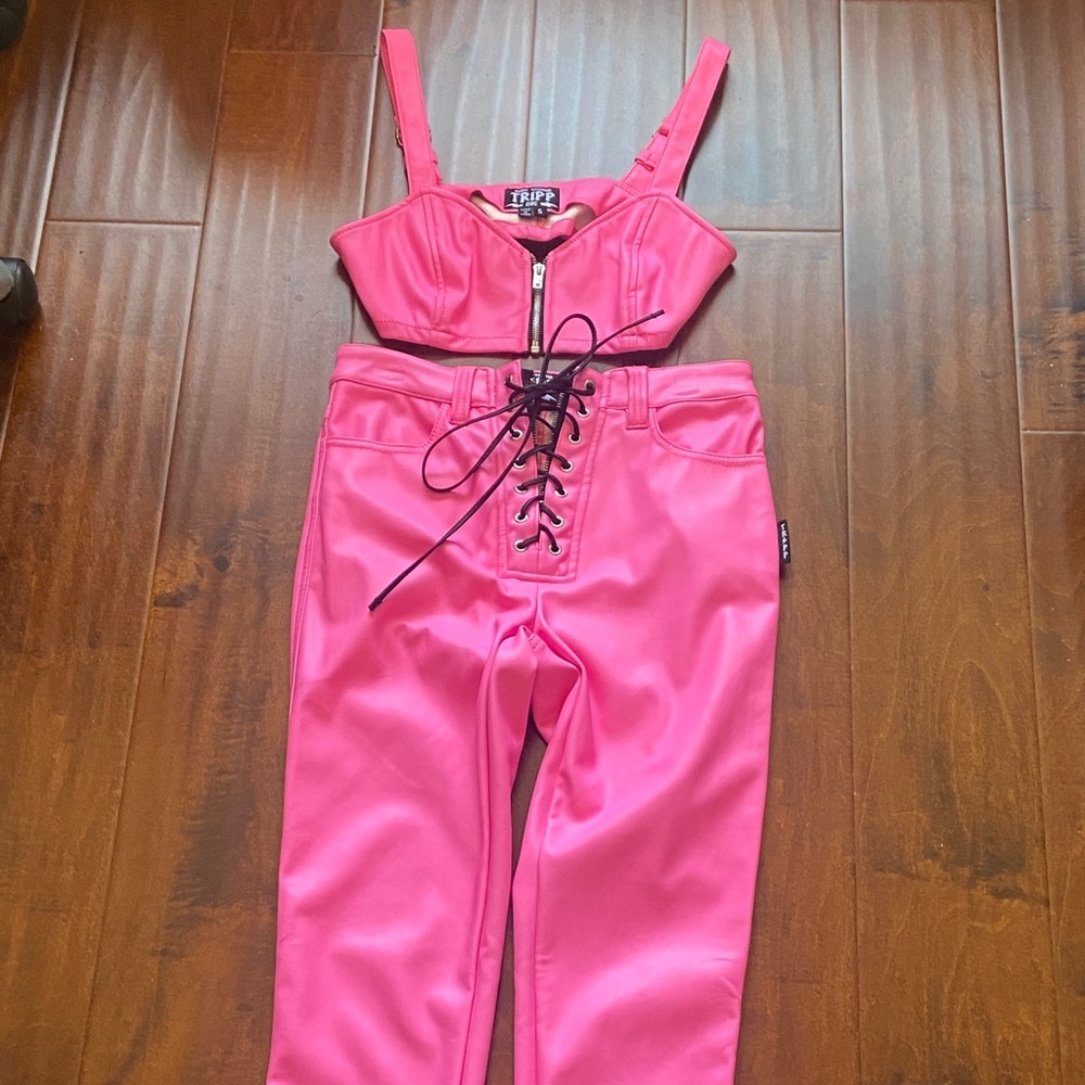 Tripp NYC Women's Pink faux leather Lace-Up Set